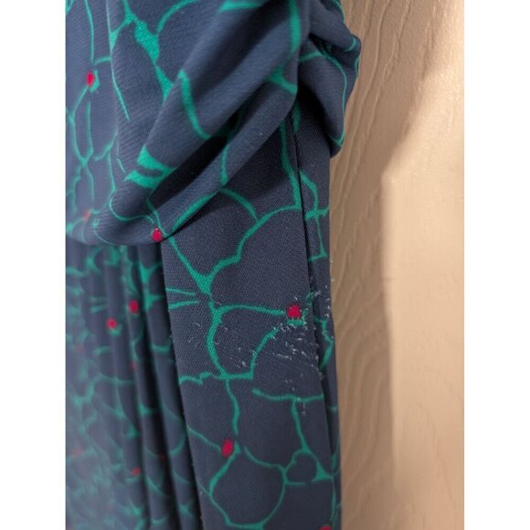 Talbots Factory Floral Blouson Dress Womens Size Large Blue Draped Cowl Neck - Picture 4 of 10